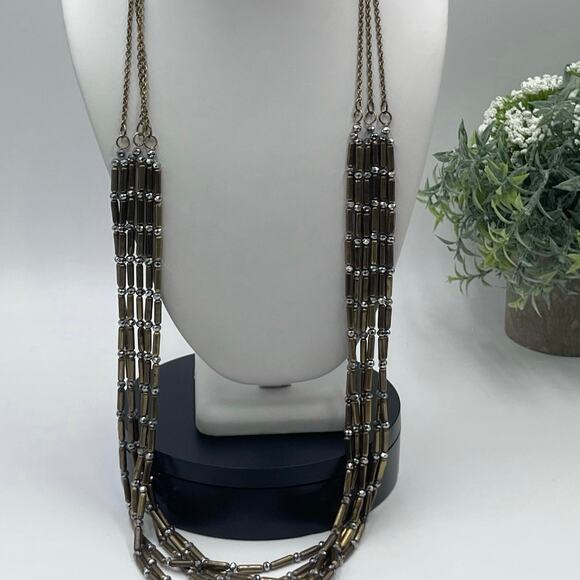 Chico’s Antiqued Gold Tone Mixed Metal Silver Crystal Multi-strand necklace - Picture 1 of 8